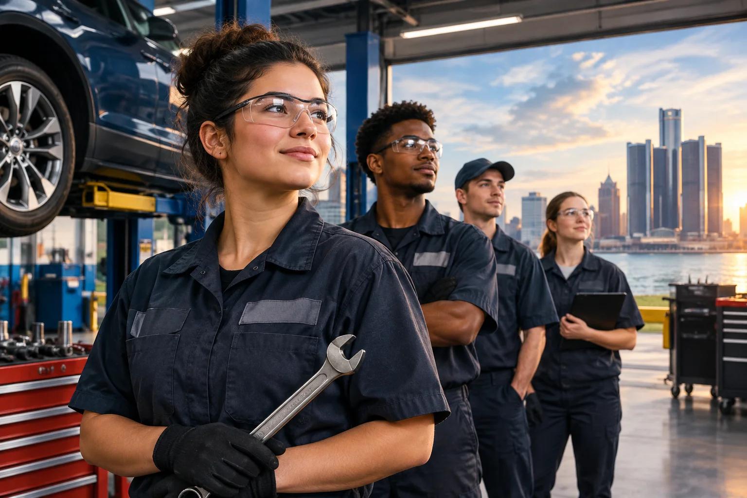 AI-generated editorial illustration for GM launches '30 Under 30' program to spotlight young service techs