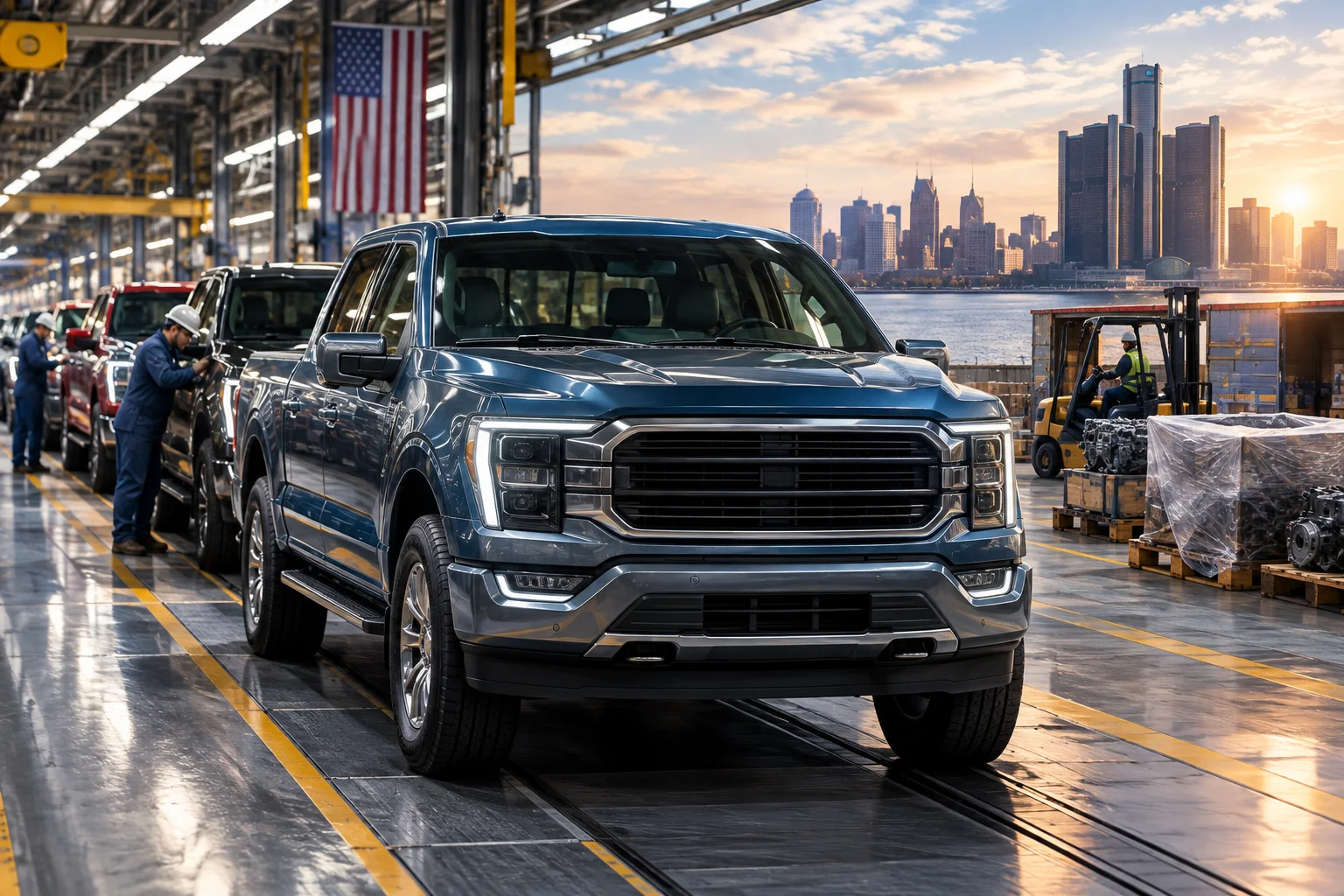 AI-generated editorial illustration for Ford Posts Q3 Production Uptick, F-Series Momentum Despite Supplier Glitch