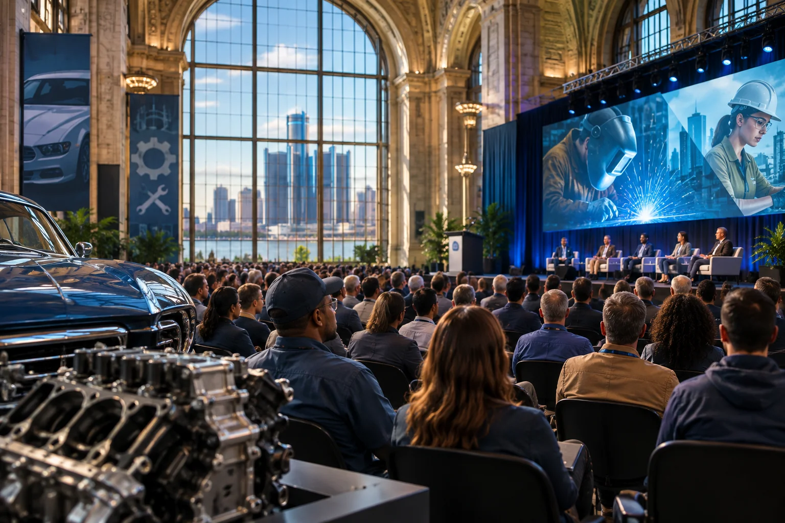 AI-generated editorial illustration for Detroit Summit Spotlights Skilled Trades and Michigan LIFT at Restored Michigan Central