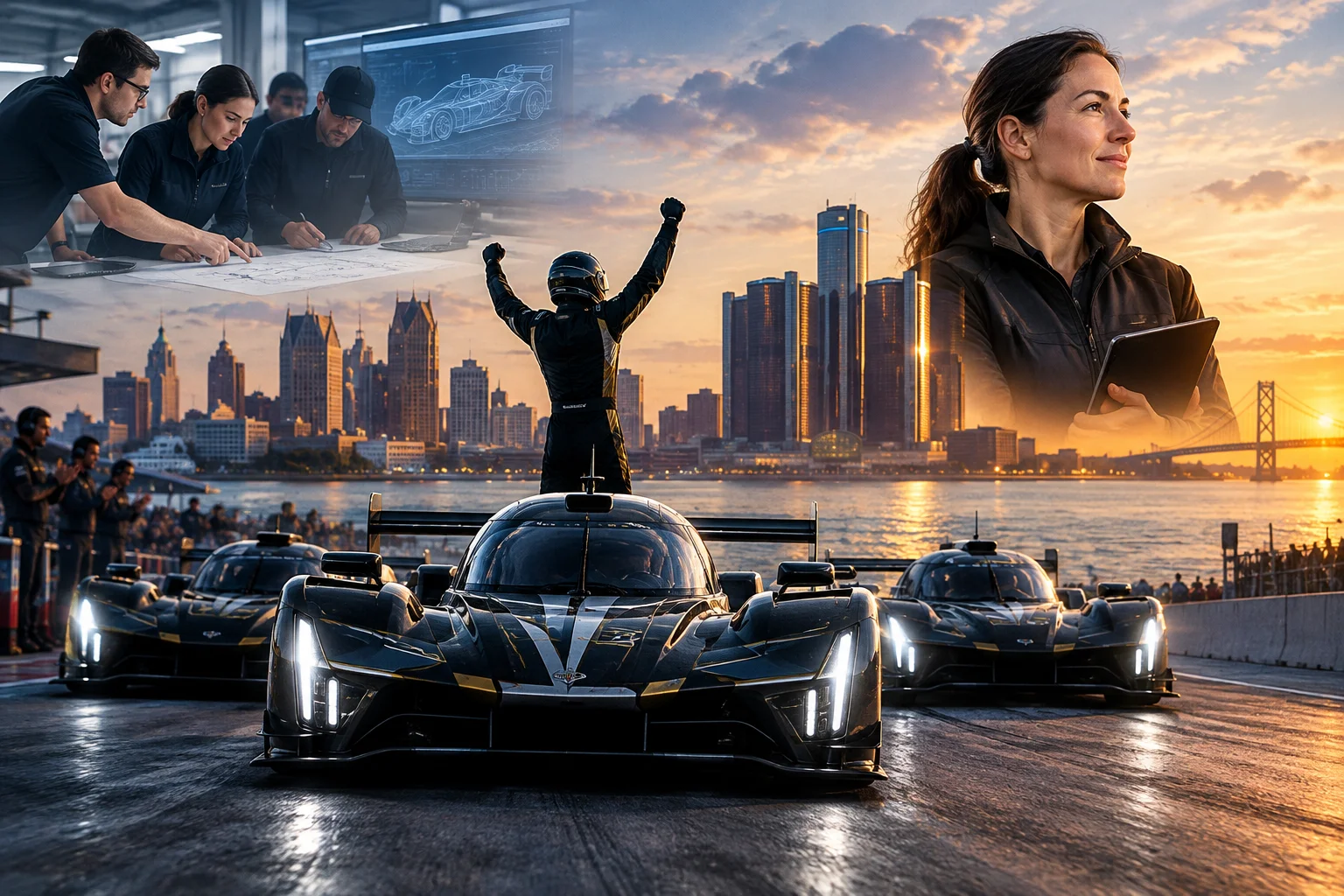 AI-generated editorial illustration for Cadillac Racing credited with three IMSA titles in 2026, GM outlines program work behind the sweep