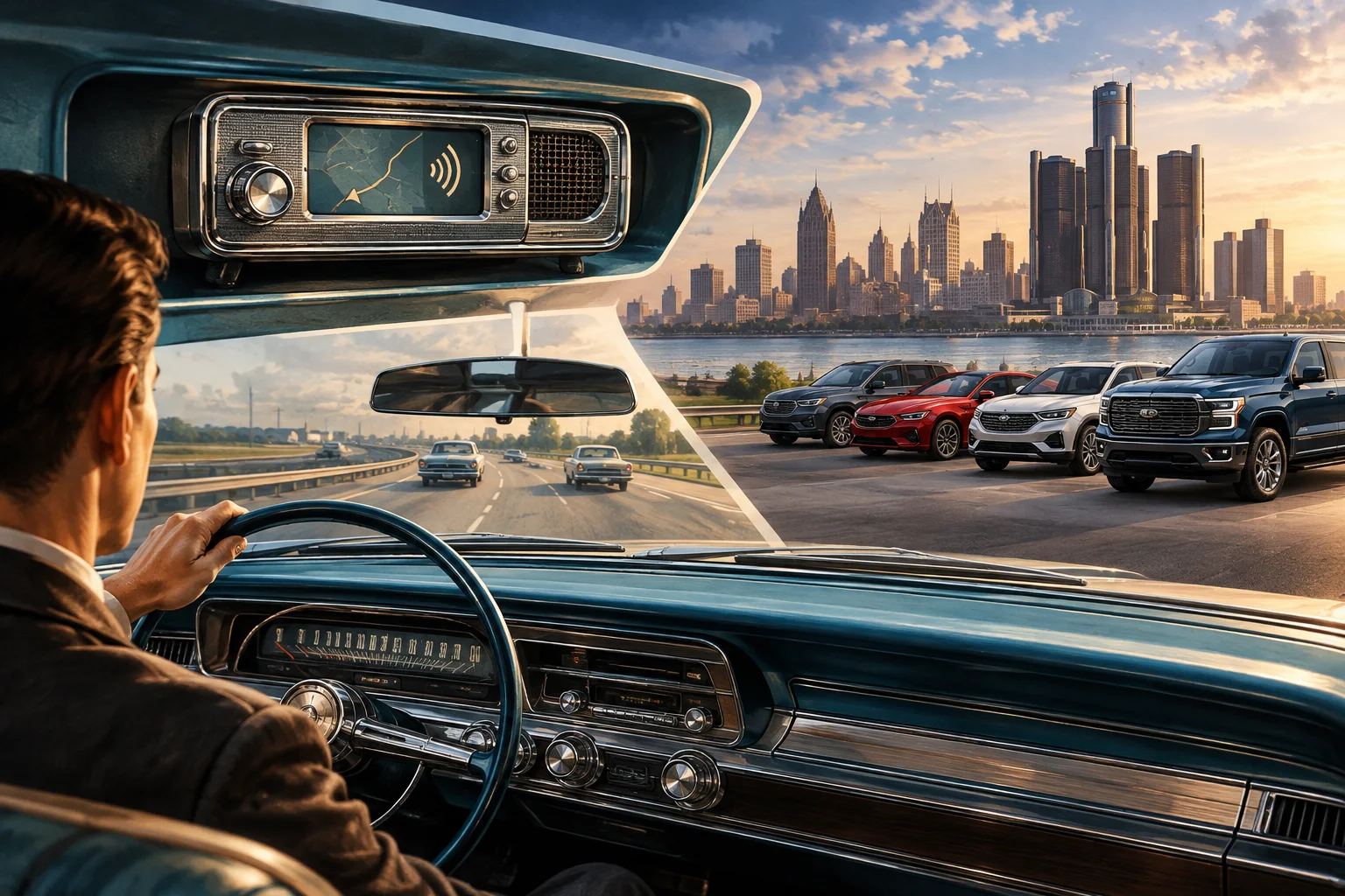 AI-generated editorial illustration for GM Highlights 1960s Driver Aid and Strong Q3 Sales in October Newsletter