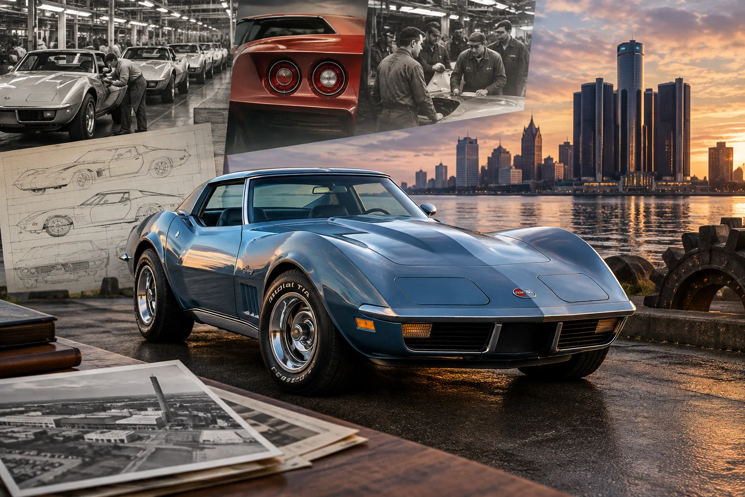 AI-generated editorial illustration for MotorCities runs retrospective on the 1974–75 Corvette era