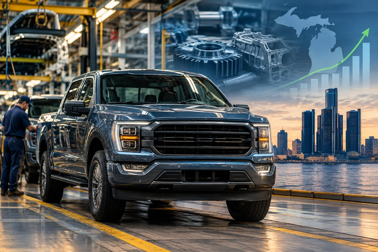 AI-generated editorial illustration for Ford Reports Short-Term Supplier Issue Impacting F-150 Output; Sees Earnings Guidance Intact