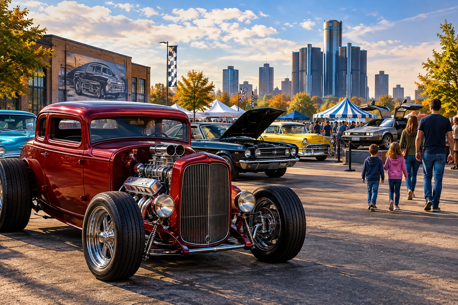 AI-generated editorial illustration for Shiny Rust Hot Rod Spectacular Returns to Novi with Vintage Classics and Family Attractions