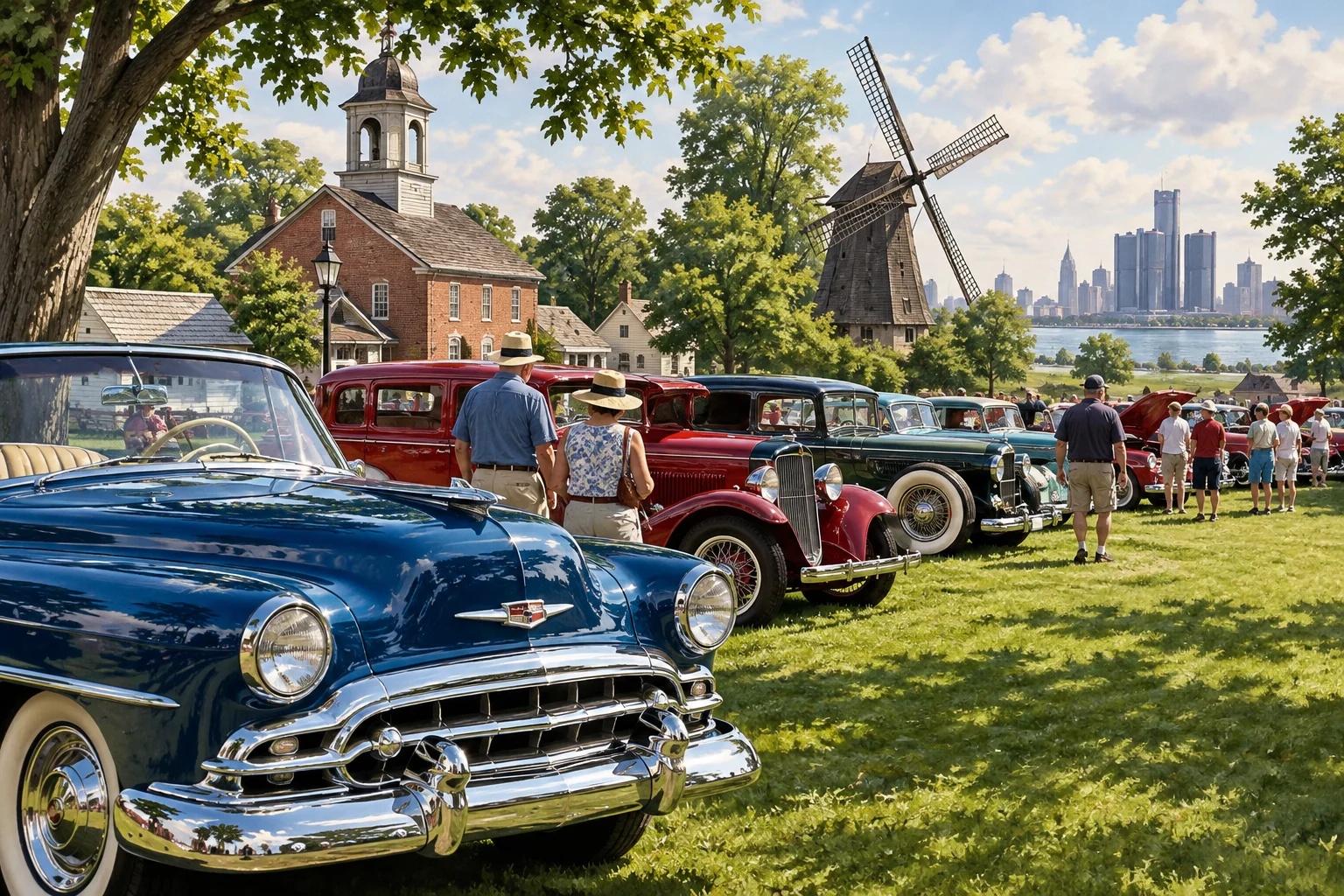AI-generated editorial illustration for Greenfield Village Marks 75th Old Car Festival with Hundreds of Antiques on Display