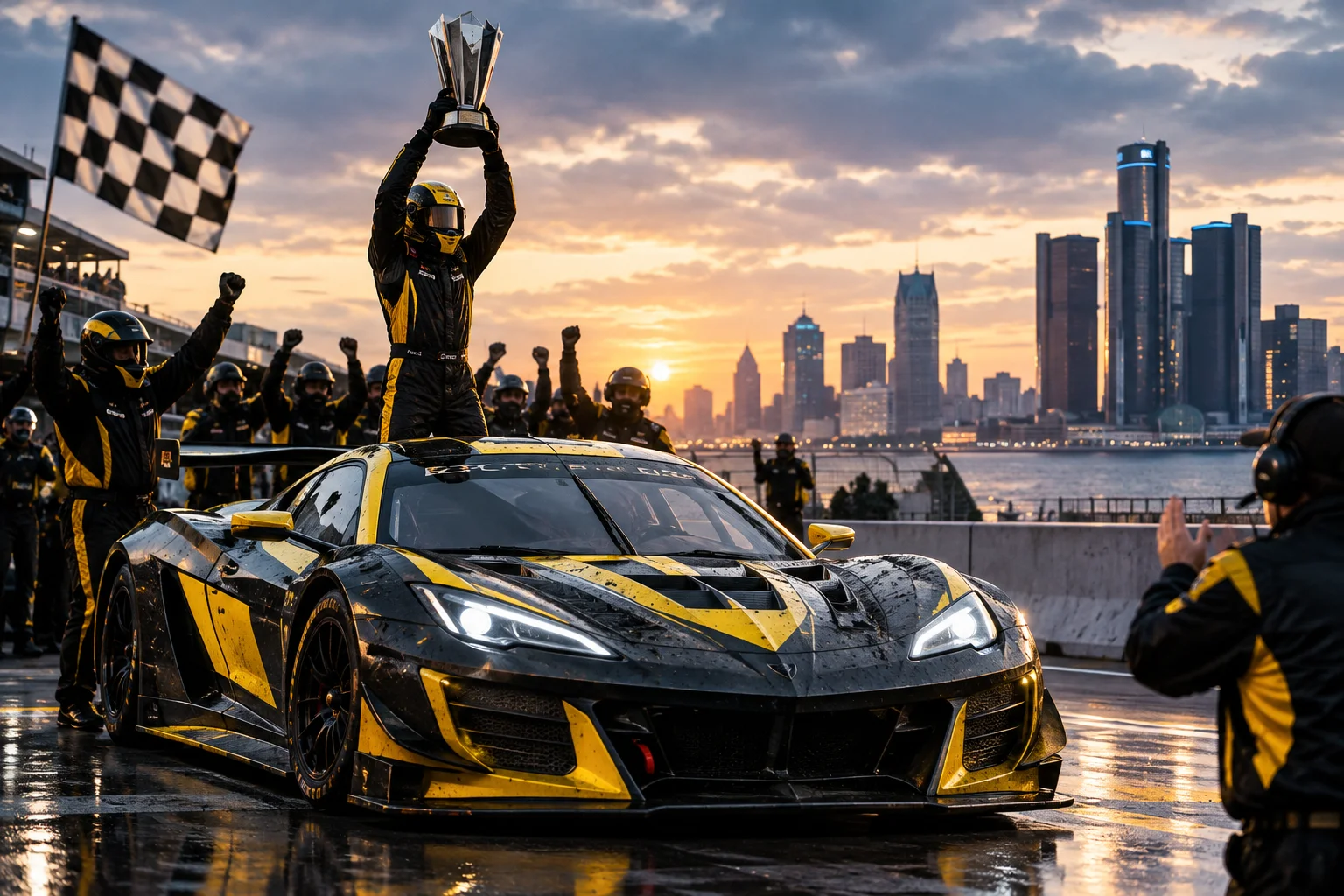 AI-generated editorial illustration for Chevrolet’s Consistency Secures IMSA GTD PRO Manufacturer Crown at Petit Le Mans