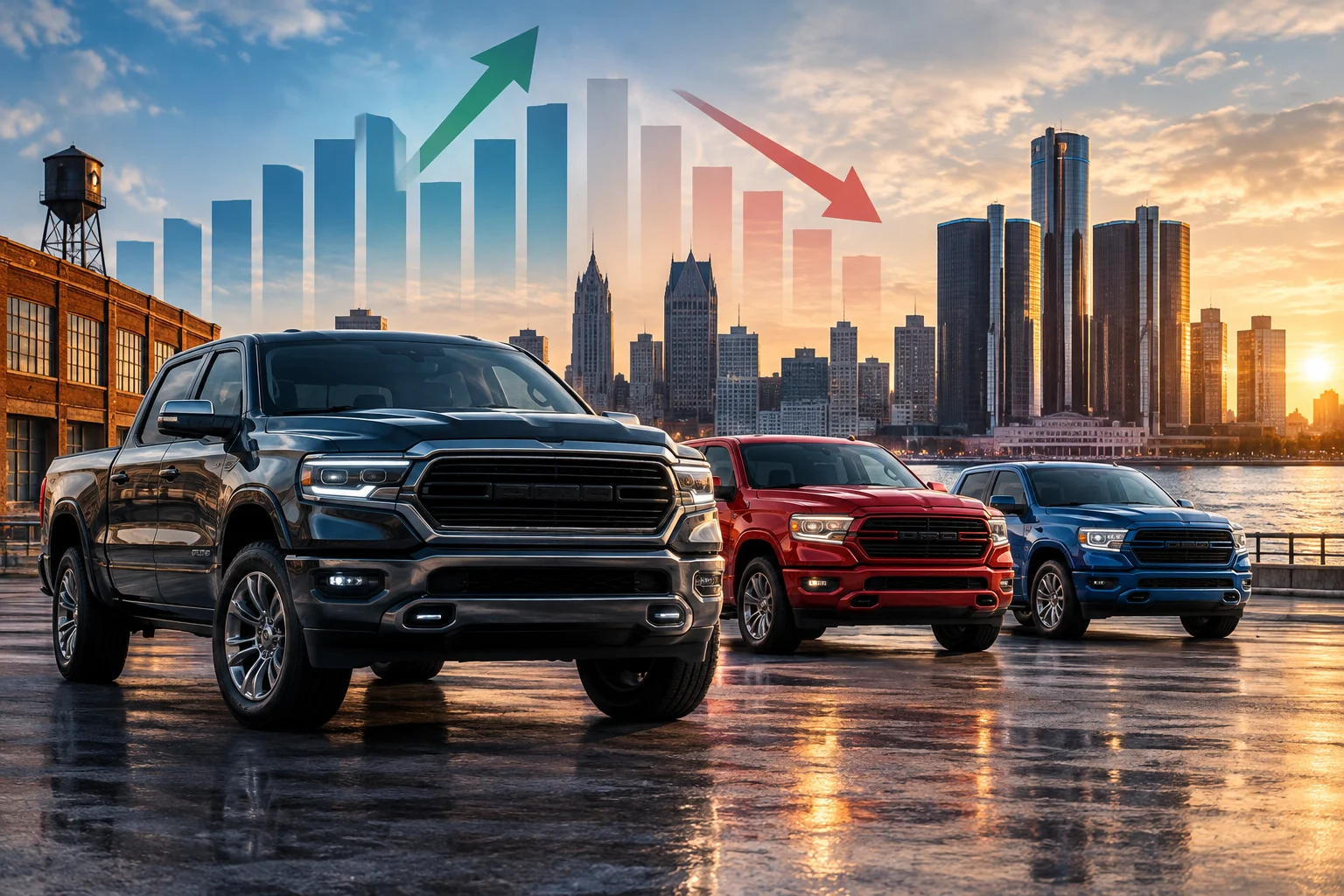 AI-generated editorial illustration for Stellantis Posts Modest Q3 Gain as GM and Ford Slip in U.S. Sales
