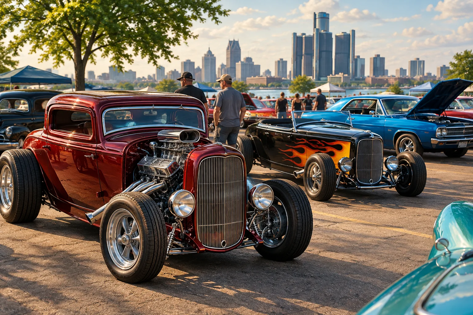 AI-generated editorial illustration for Shiny Rust Car Show Brings Vintage Hot Rods to Novi