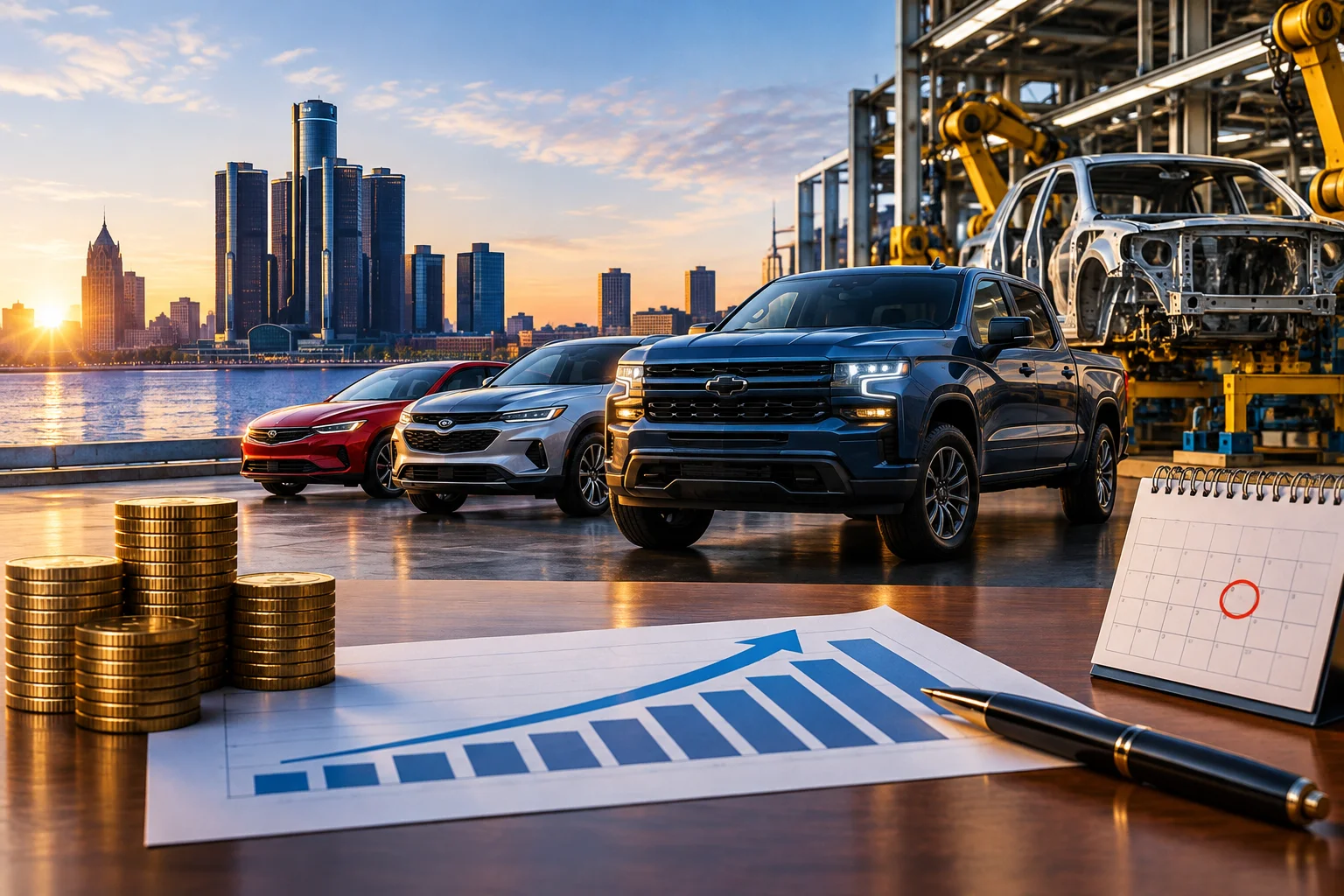 AI-generated editorial illustration for GM posts $50B revenue and $3.3B net income in Q3 2026, declares December dividend