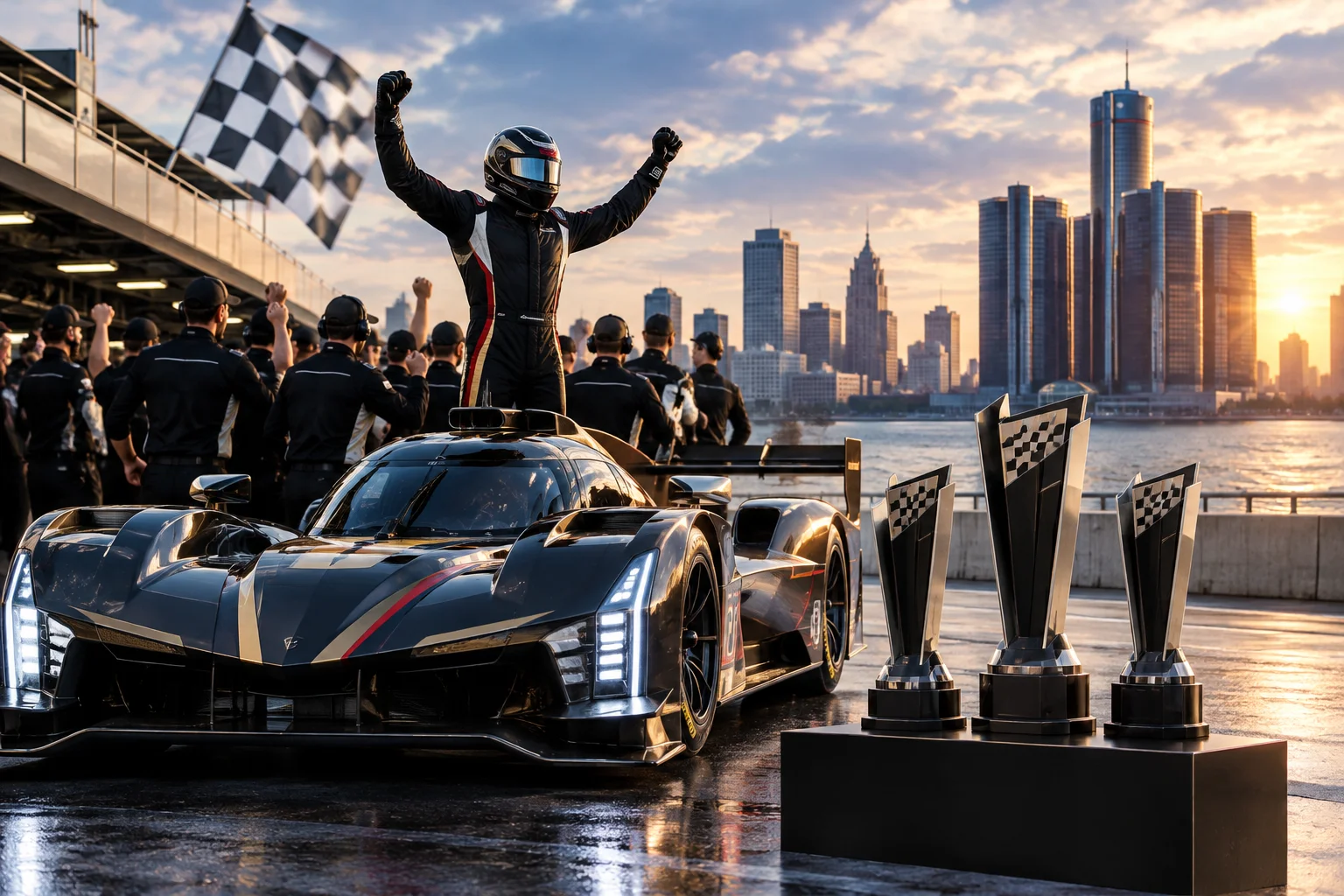 AI-generated editorial illustration for Cadillac Racing sweeps three IMSA titles in 2026 season