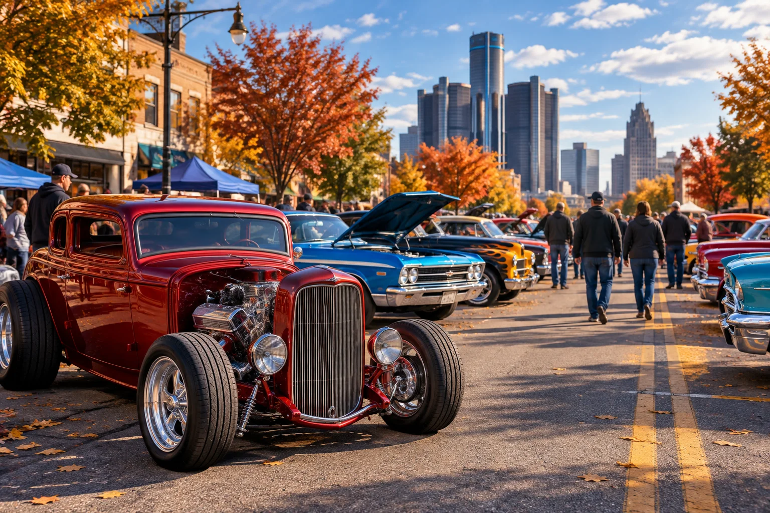 AI-generated editorial illustration for Novi Hot Rod Show to Fill Streets with Hundreds of Classics Oct. 17-18