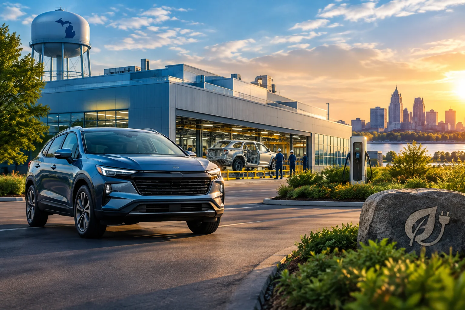 AI-generated editorial illustration for GM signals hybrid future for Lansing Delta Township with multi‑billion regional investment