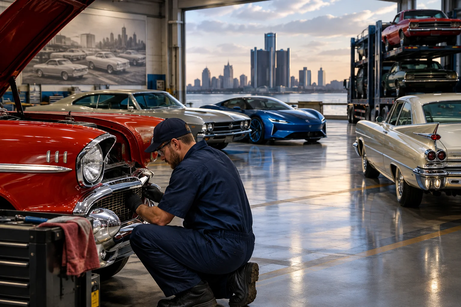 AI-generated editorial illustration for GM Seeks Vehicle Handler in Warren to Maintain Design and Heritage Fleet