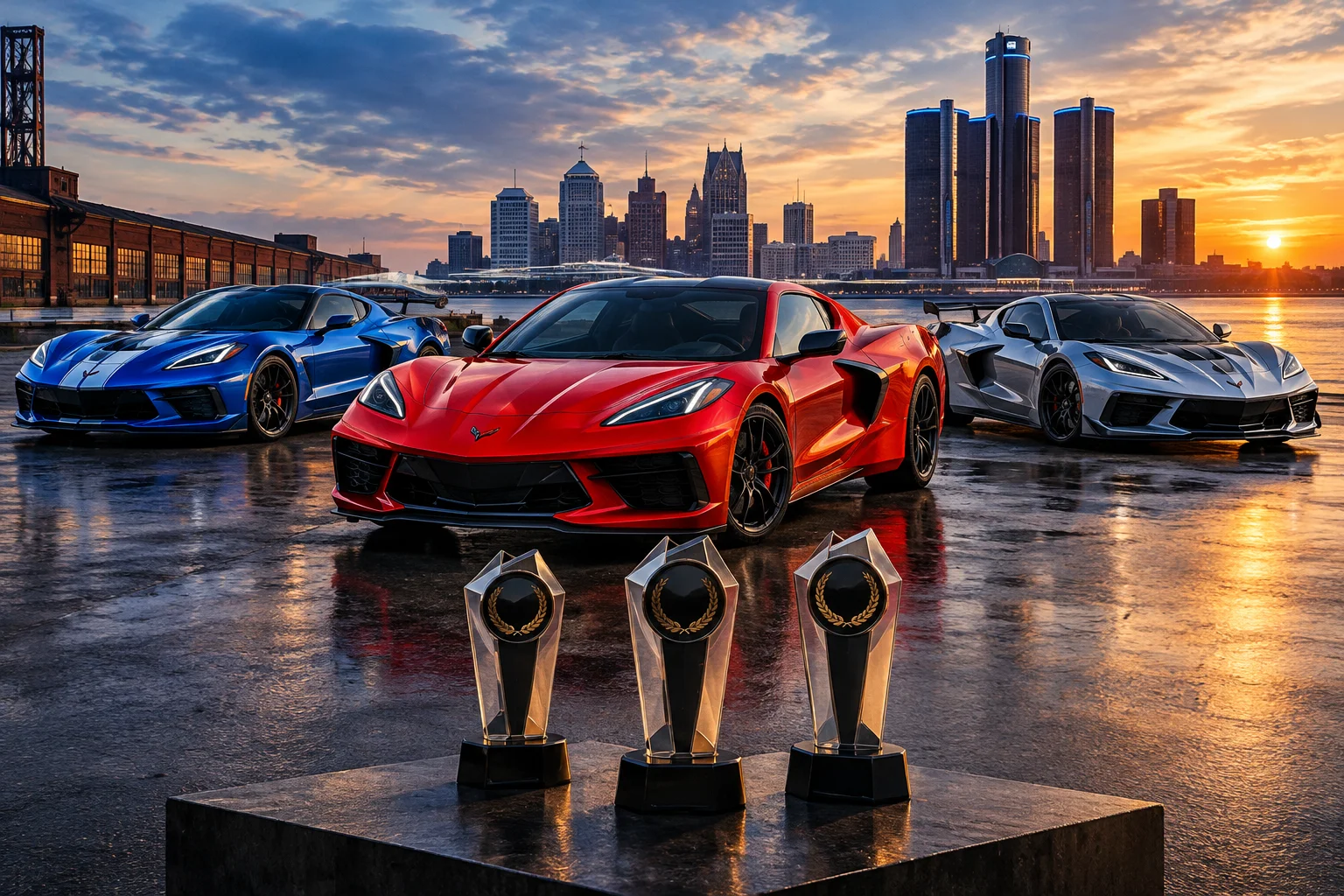 AI-generated editorial illustration for 2027 Corvette lineup scores three TopGear.com US Car Awards