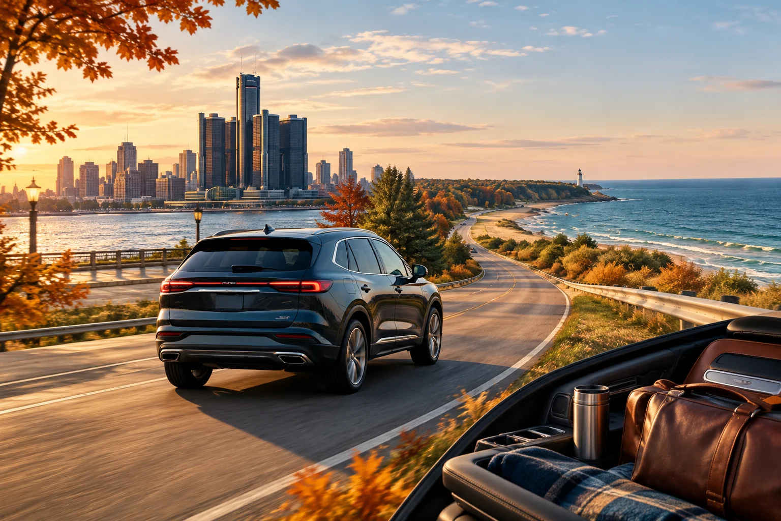 AI-generated editorial illustration for Buick highlights Detroit-area, Lakeshore drives in Sunday Drive Club feature