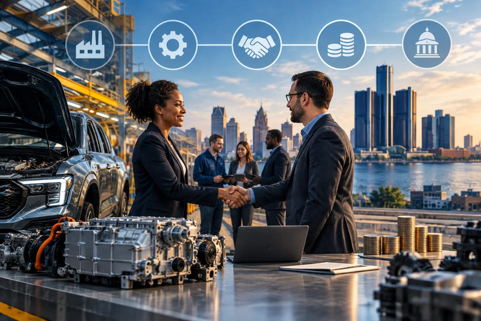 AI-generated editorial illustration for Ford, JPMorgan and Partners Launch Michigan LIFT to Connect Suppliers with Buyers and Capital