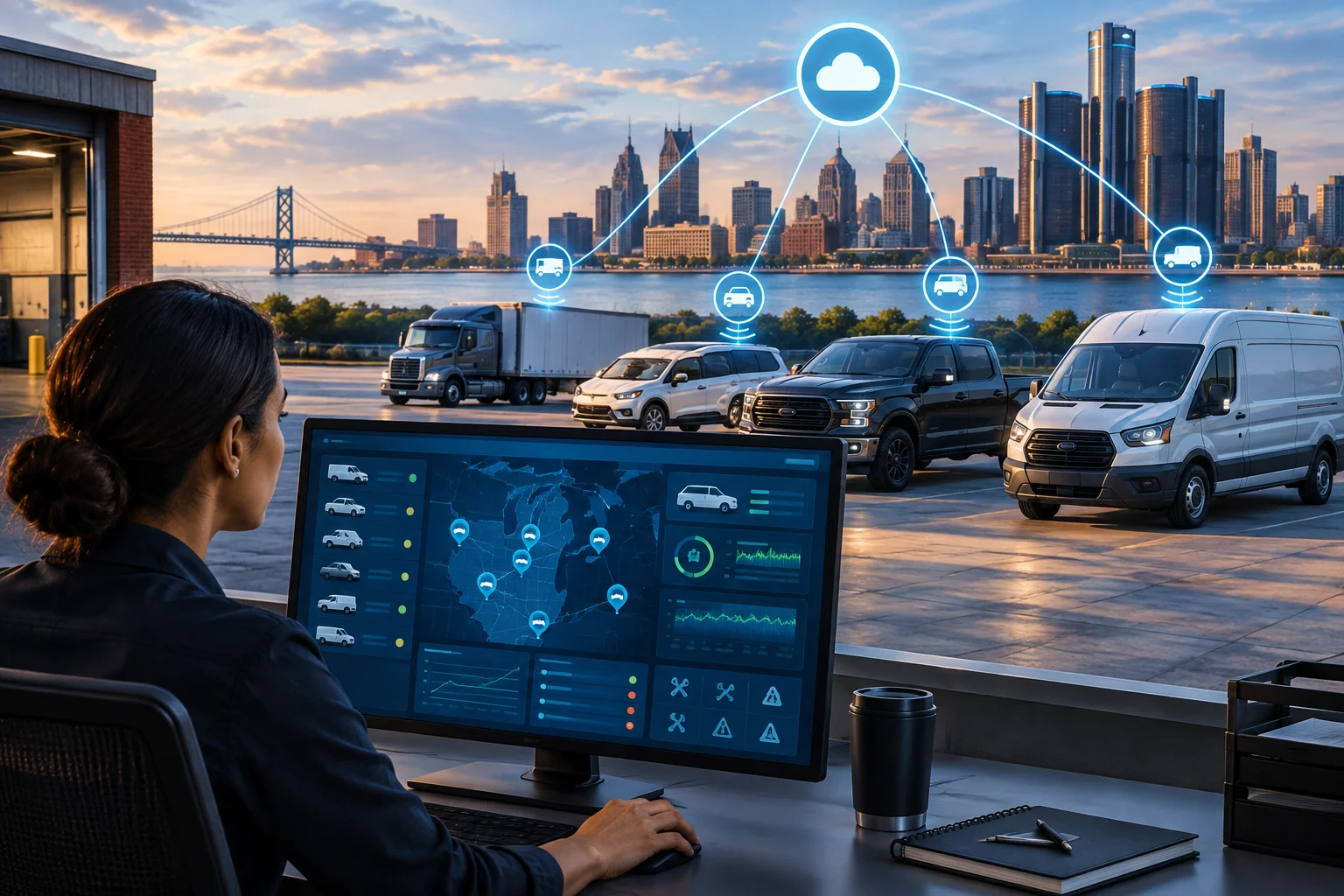 AI-generated editorial illustration for GM debuts OnStar Fleet Intelligence to centralize fleet management